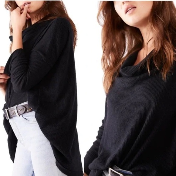 Free People Juicy Long Sleeve Cowl Neck Oversized Top Black - Size XS - Picture 2 of 4